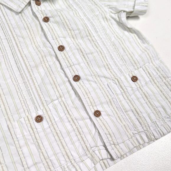 Janie and Jack Boys Button Down Shirt Sz 3 Green Stripe 2011 Short Sleeve - Picture 2 of 5